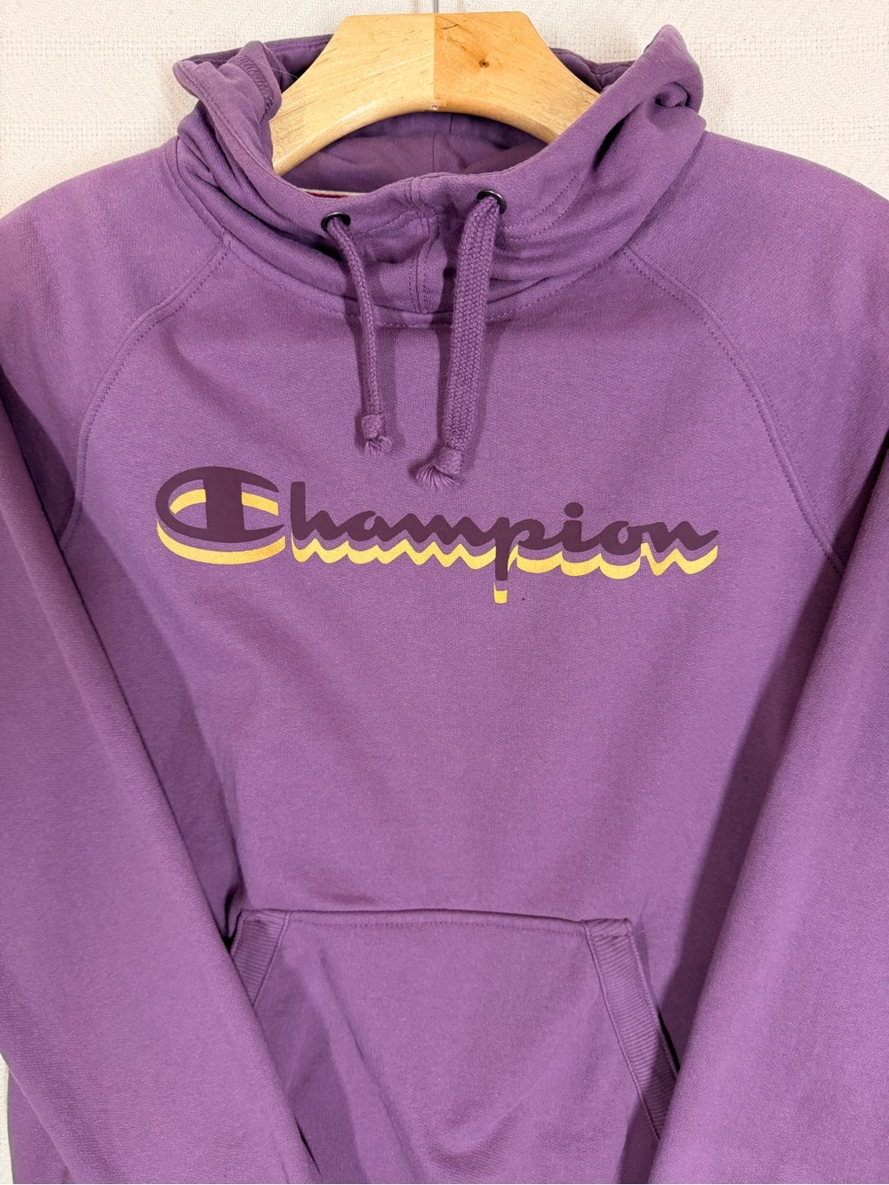 Champion Purple Script Logo Pullover Hoodie Sweatshirt XS